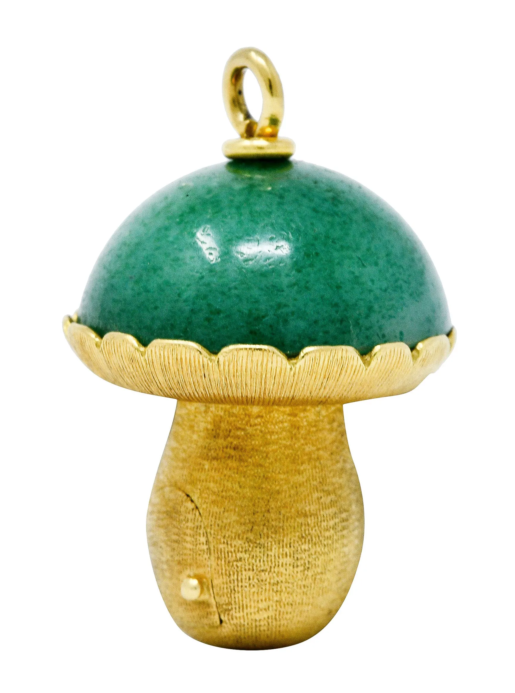 1960's Vintage Aventurine 18 Karat Gold Gnome & Mushroom Pendant Charm