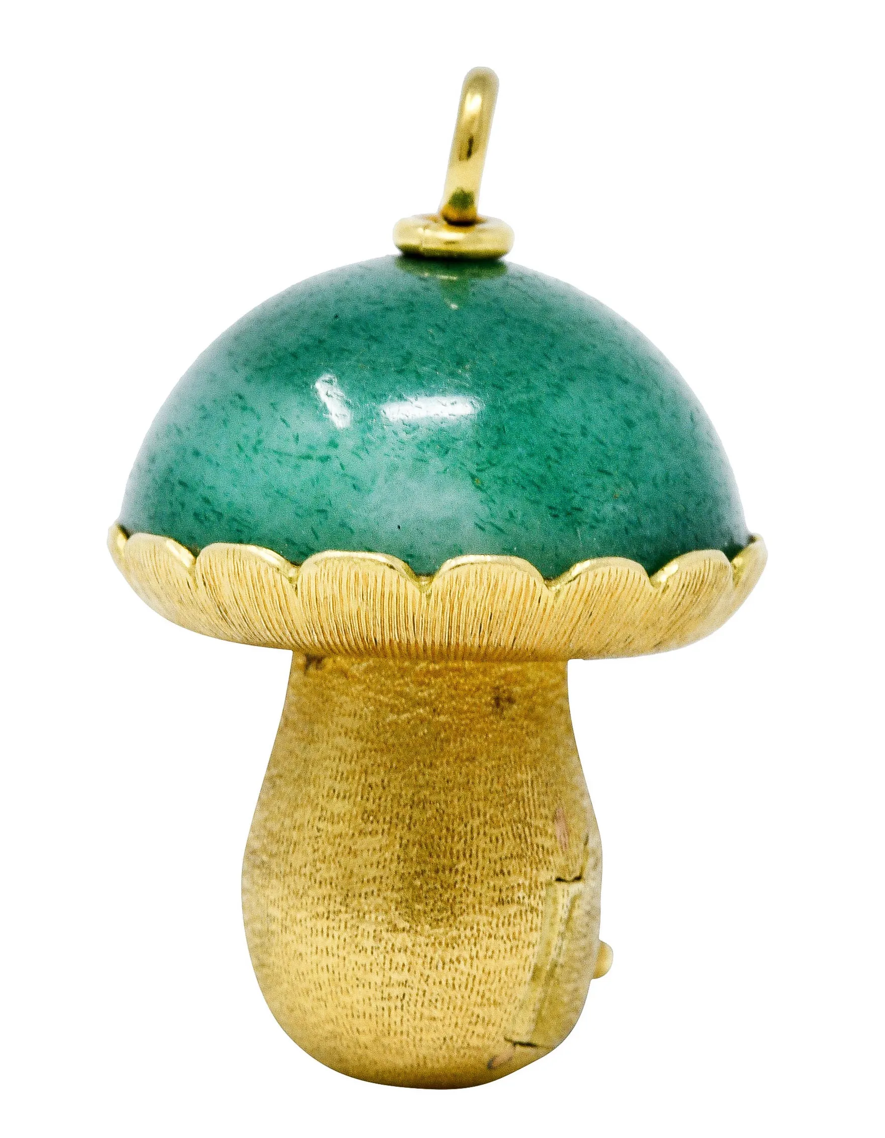 1960's Vintage Aventurine 18 Karat Gold Gnome & Mushroom Pendant Charm