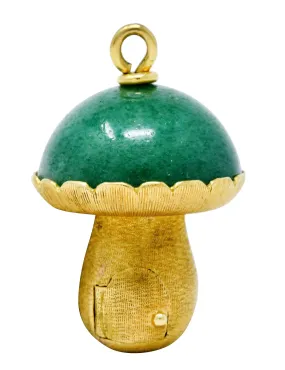 1960's Vintage Aventurine 18 Karat Gold Gnome & Mushroom Pendant Charm