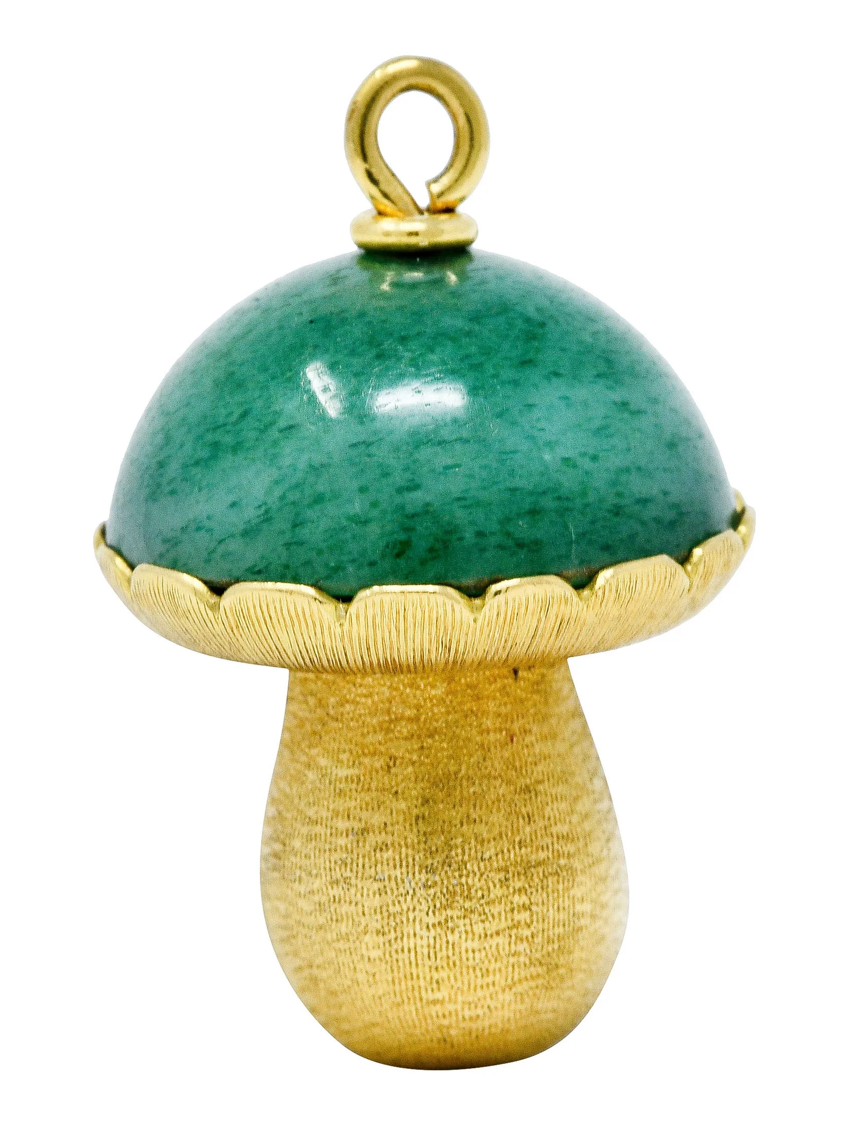 1960's Vintage Aventurine 18 Karat Gold Gnome & Mushroom Pendant Charm