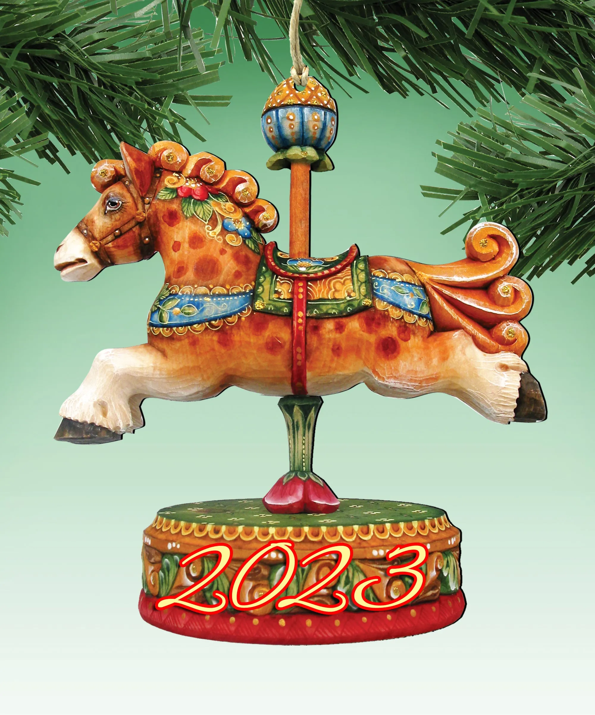 2023 Dated Carousel Horse Wooden Ornaments by G DeBrekht - Carousel Holiday Decor - 8114041-3-D23