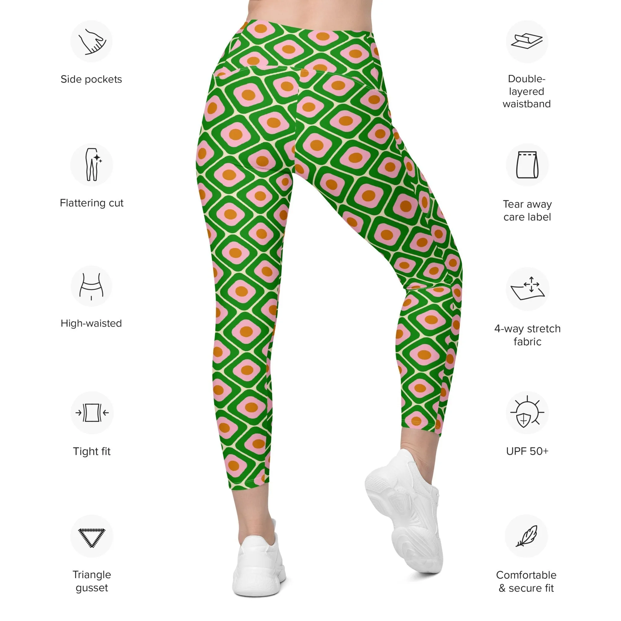 70s Retro Pattern Leggings With Pockets