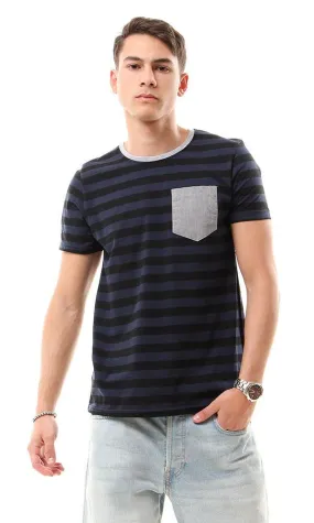 93152 Bi-Tone Wild Stripes Crew Neck Tee - Black & Navy Blue