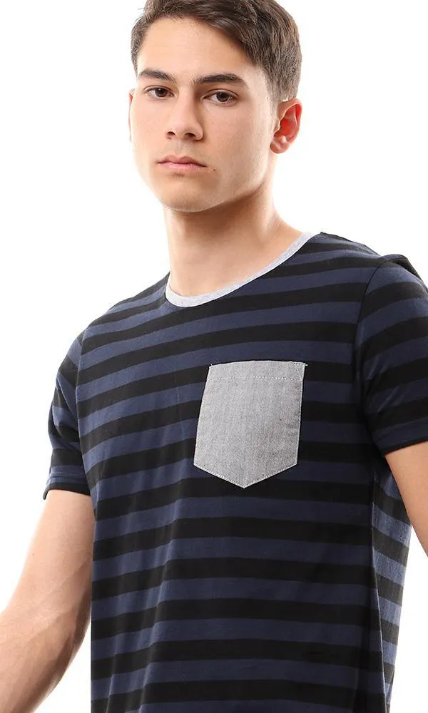 93152 Bi-Tone Wild Stripes Crew Neck Tee - Black & Navy Blue