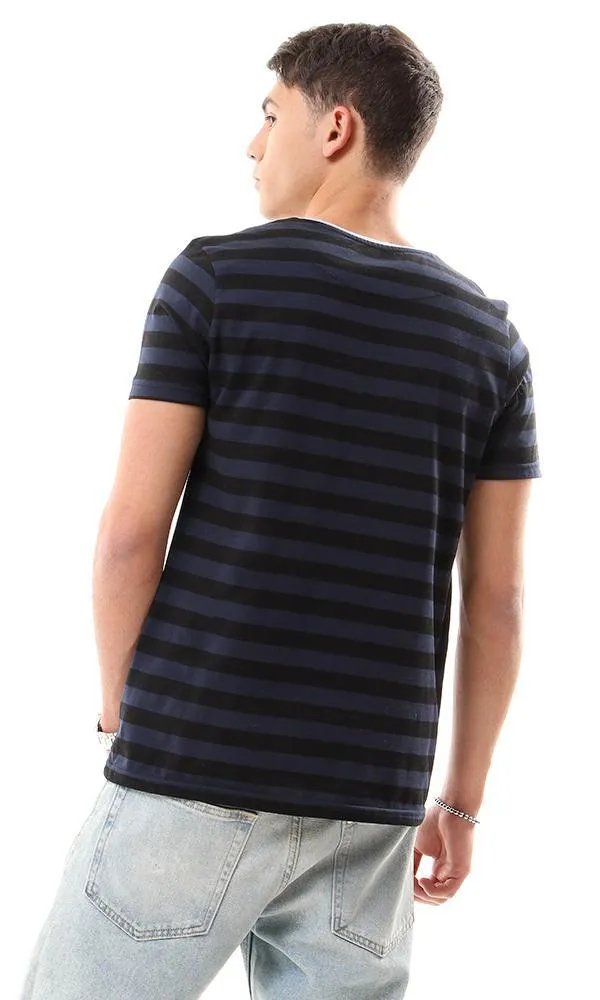 93152 Bi-Tone Wild Stripes Crew Neck Tee - Black & Navy Blue