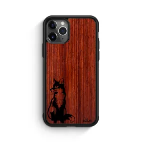 Apple iPhone 13, 12, 11 Wooden Case - Wild Fox Design | Padauk Wood |Lightweight, Hand Crafted, Carved Phone Case