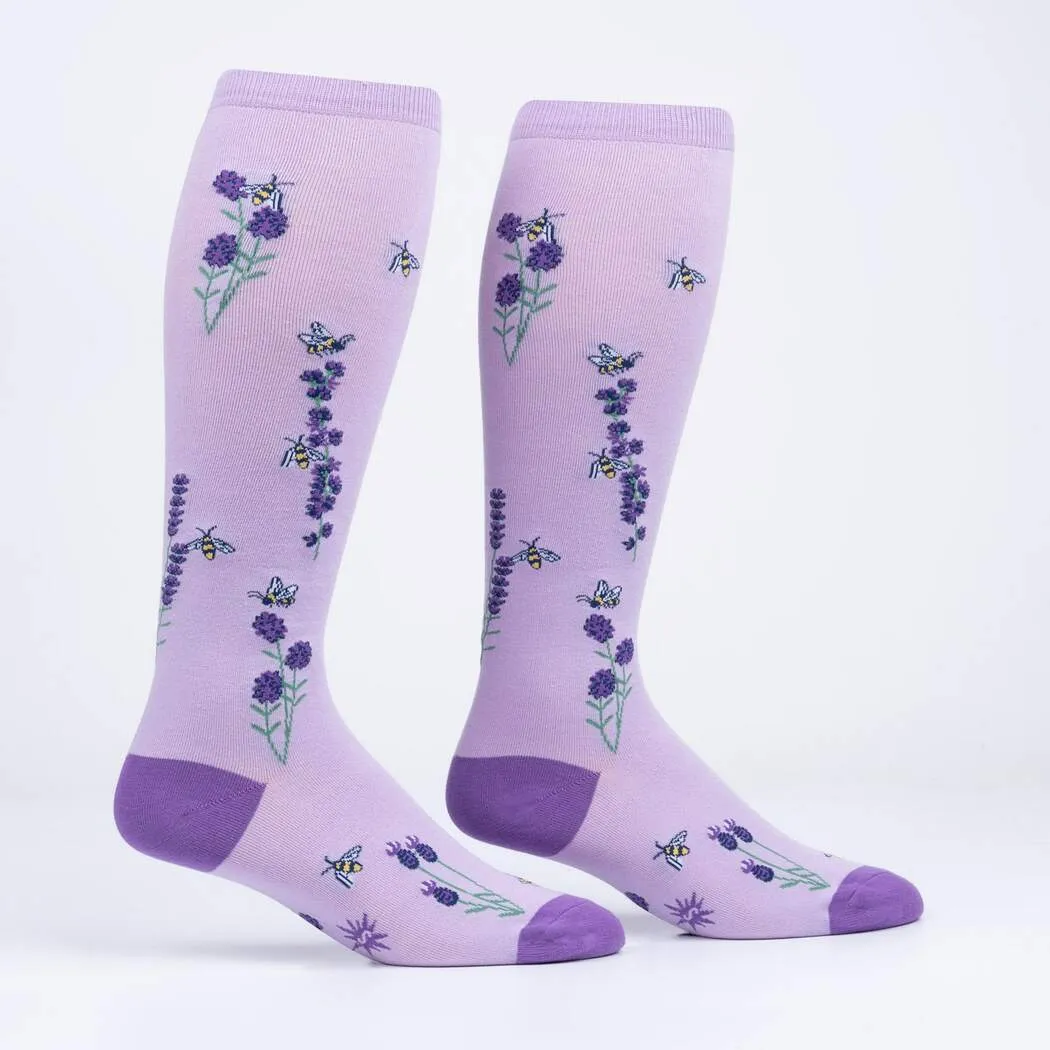 Bees and Lavender Women's Wide Calf Knee High Socks