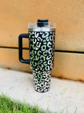 Black Leopard Big Shimmer Sipper 40 OZ. Tumblers