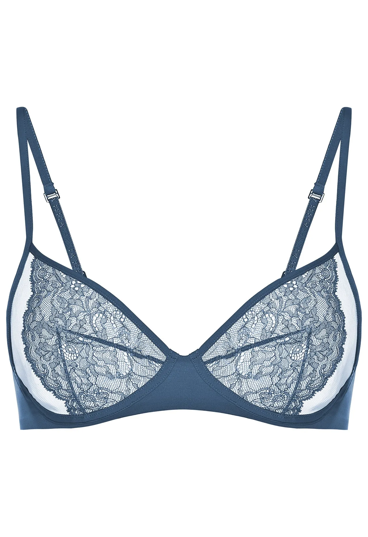 Blue Leavers lace non-wired bra