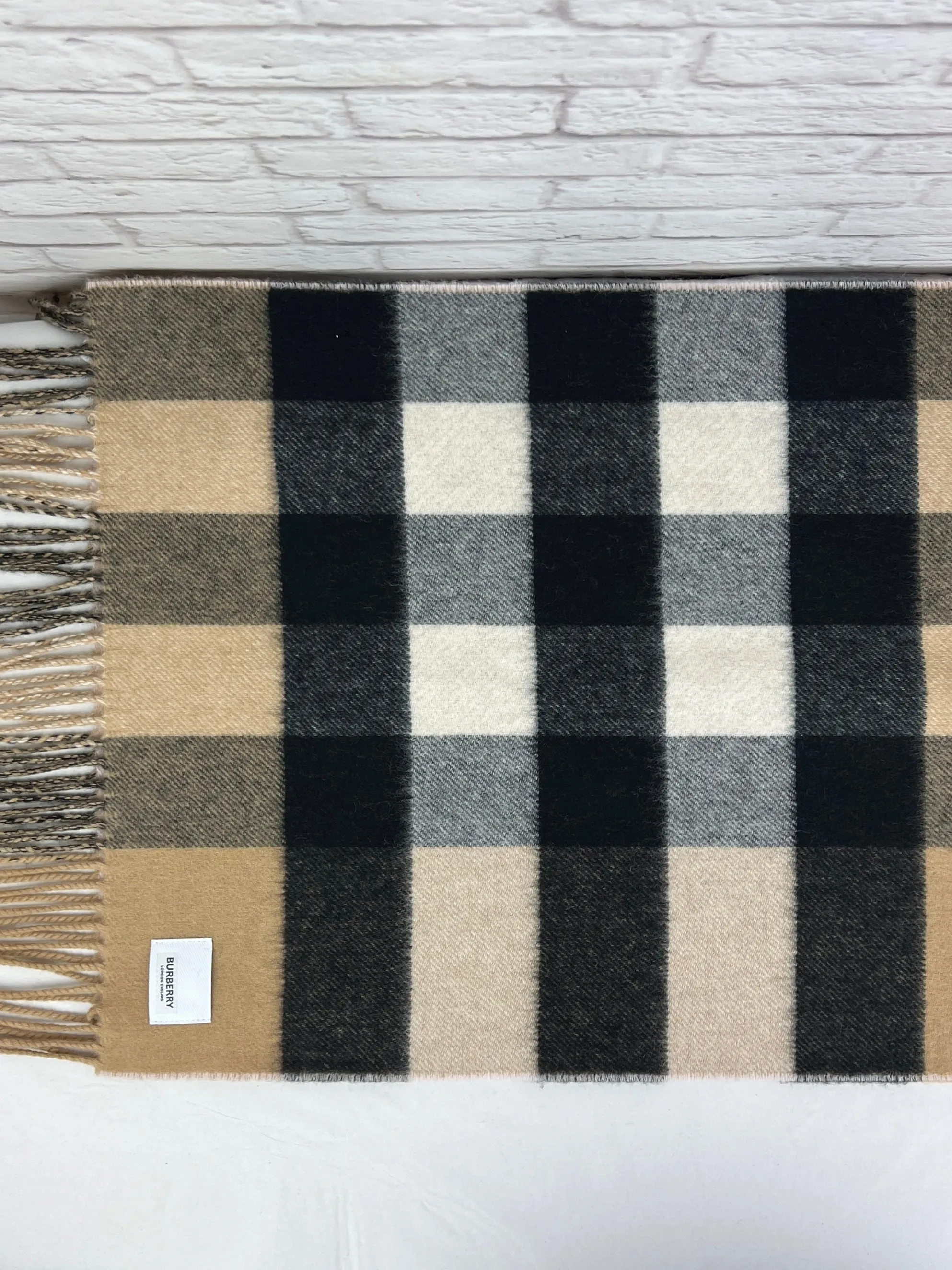 Burberry reversible Check and Monogram Cashmere Shawl, Neutrals