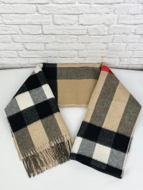 Burberry reversible Check and Monogram Cashmere Shawl, Neutrals