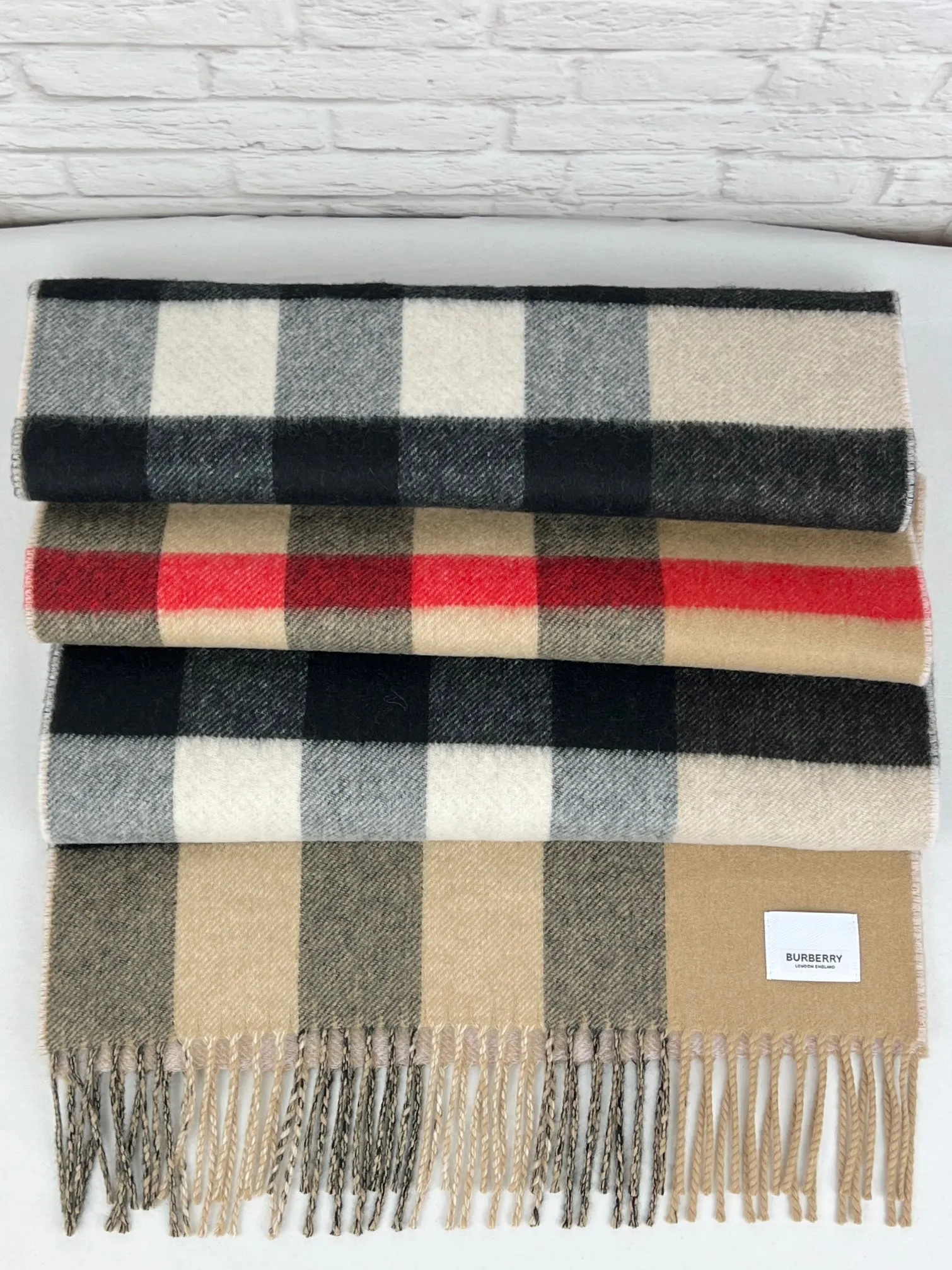 Burberry reversible Check and Monogram Cashmere Shawl, Neutrals