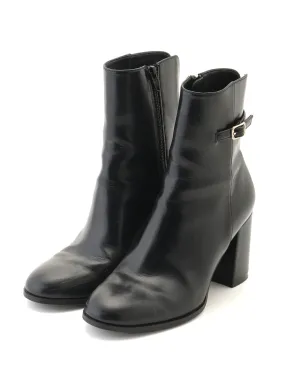 Chunky Heel Leather Ankle Boots