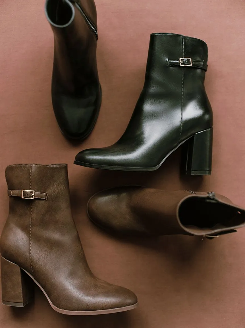 Chunky Heel Leather Ankle Boots