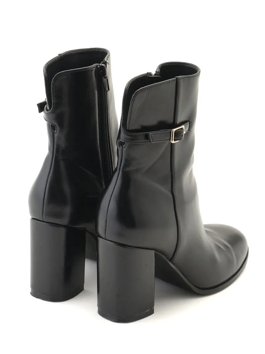 Chunky Heel Leather Ankle Boots