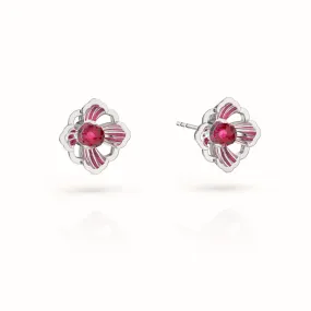 Forbidden Spring Small Stud Earrings - Sterling Silver - Ruby