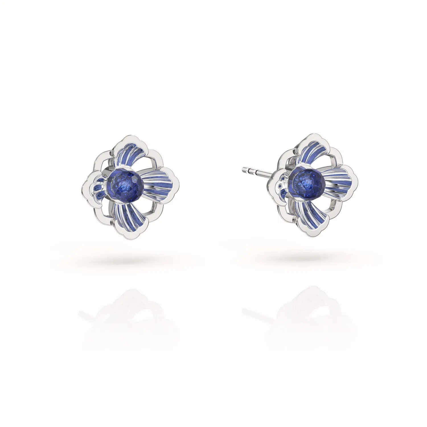 Forbidden Spring Small Stud Earrings - Sterling Silver - Sapphire