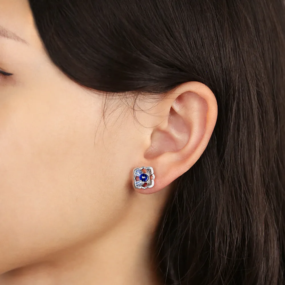 Forbidden Spring Small Stud Earrings - Sterling Silver - Sapphire