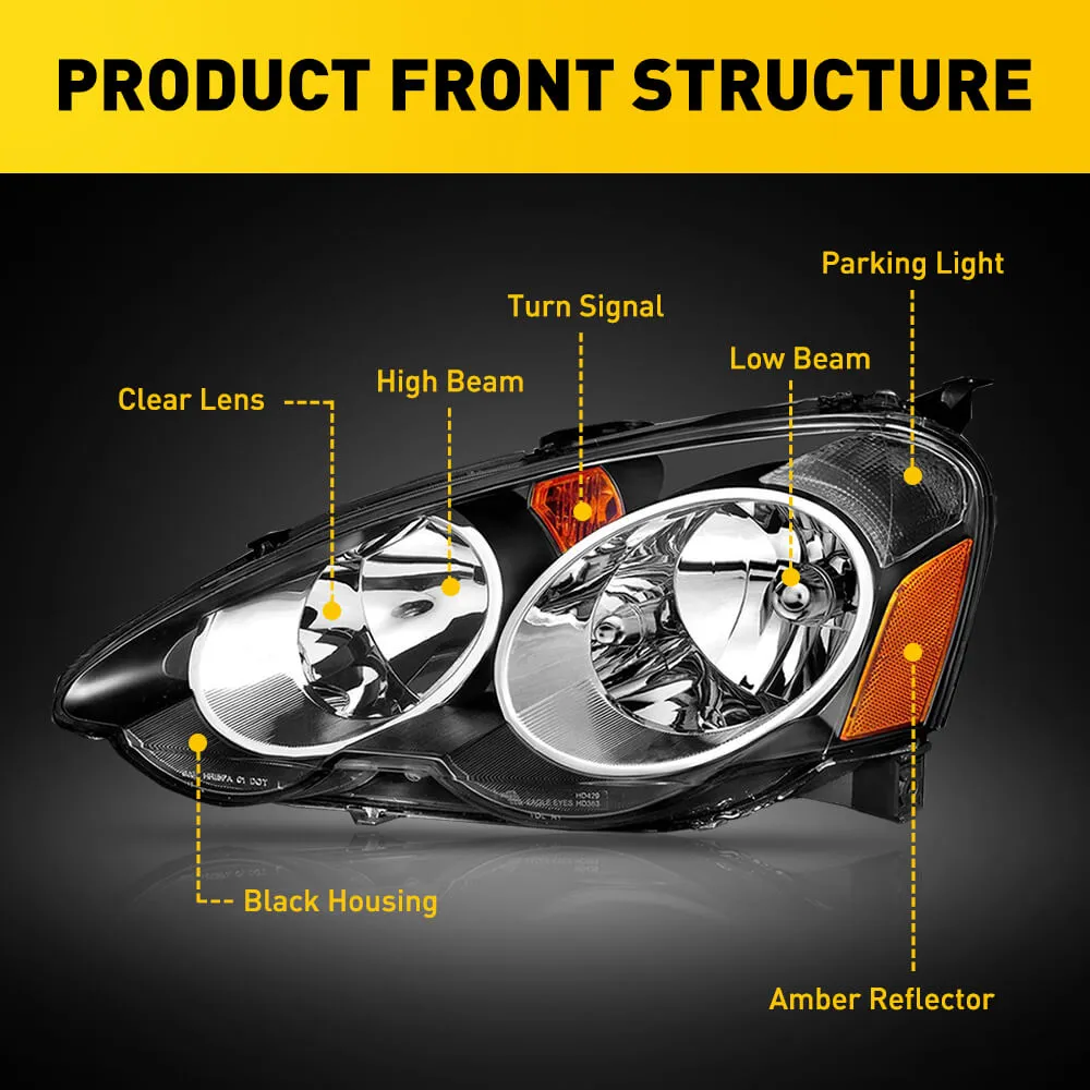 Headlight Assembly Compatible with 2002-2004 Acura RSX (DC5) Pair