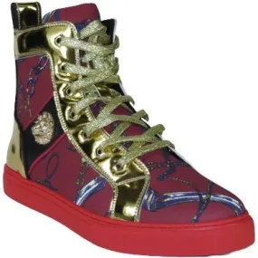 Mens High Top Shoes FIESSO by AURELIO GARCIA Chain Medusa Celebrity 2421 Red