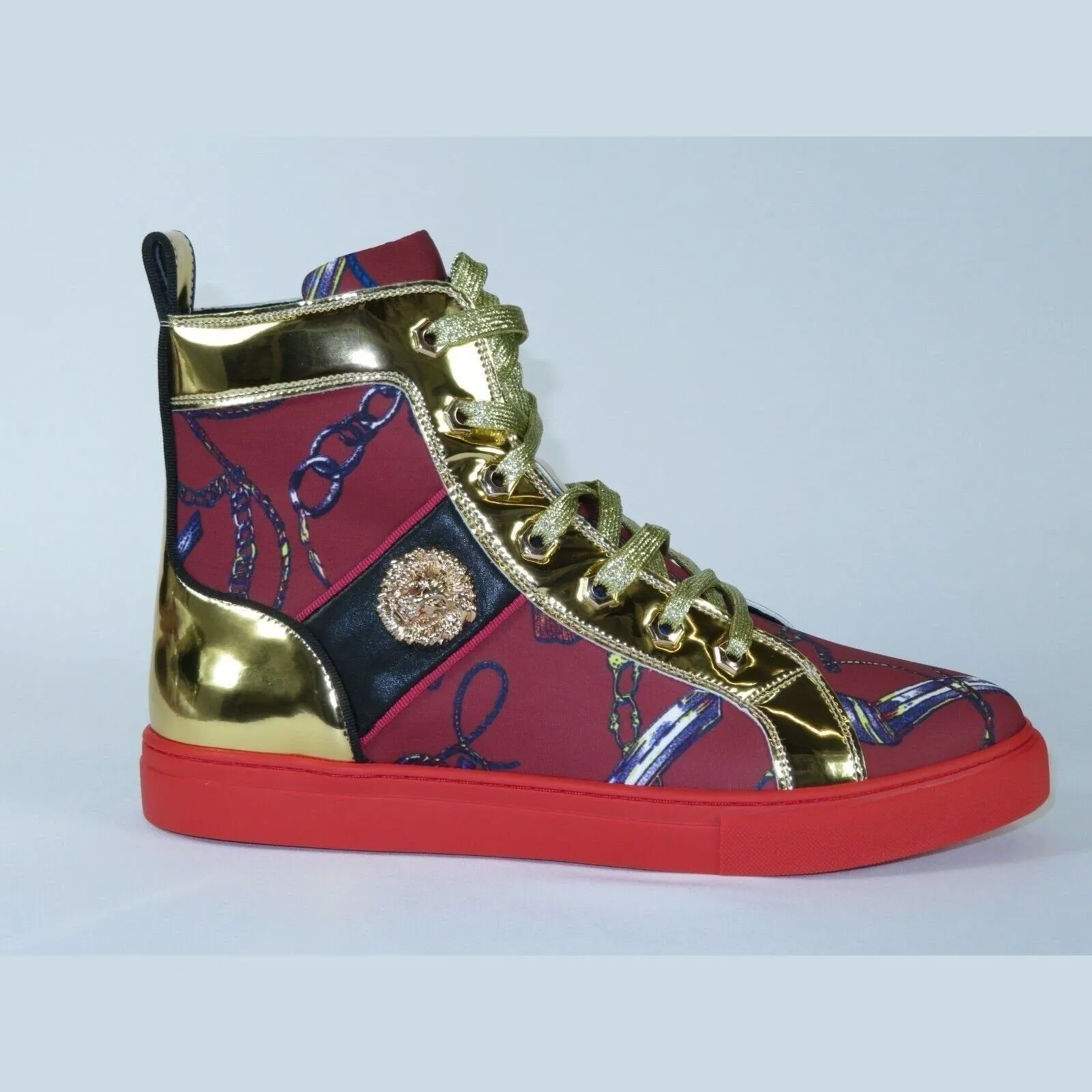 Mens High Top Shoes FIESSO by AURELIO GARCIA Chain Medusa Celebrity 2421 Red