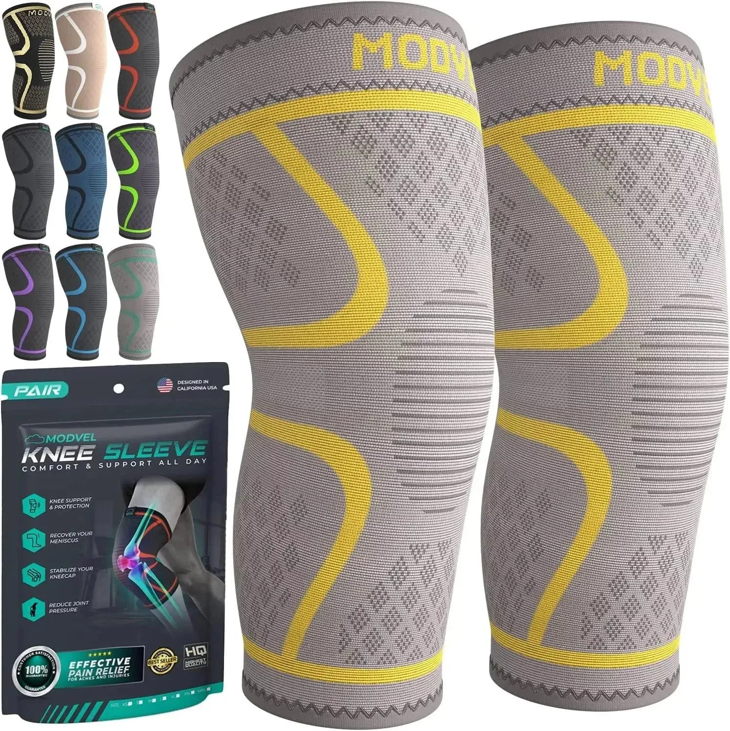 Modvel Knee Brace - Knee Sleeves (Pair) for Knee Pain Relief, Joint Stability and Recovery