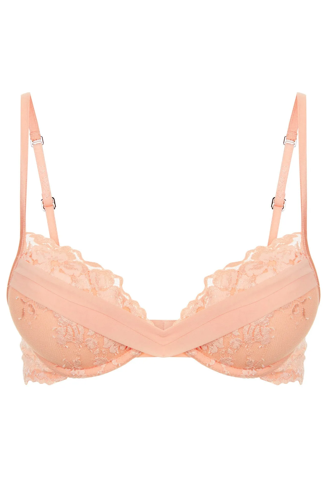 Peach Push up Bra in Leavers Lace and Silk Georgette