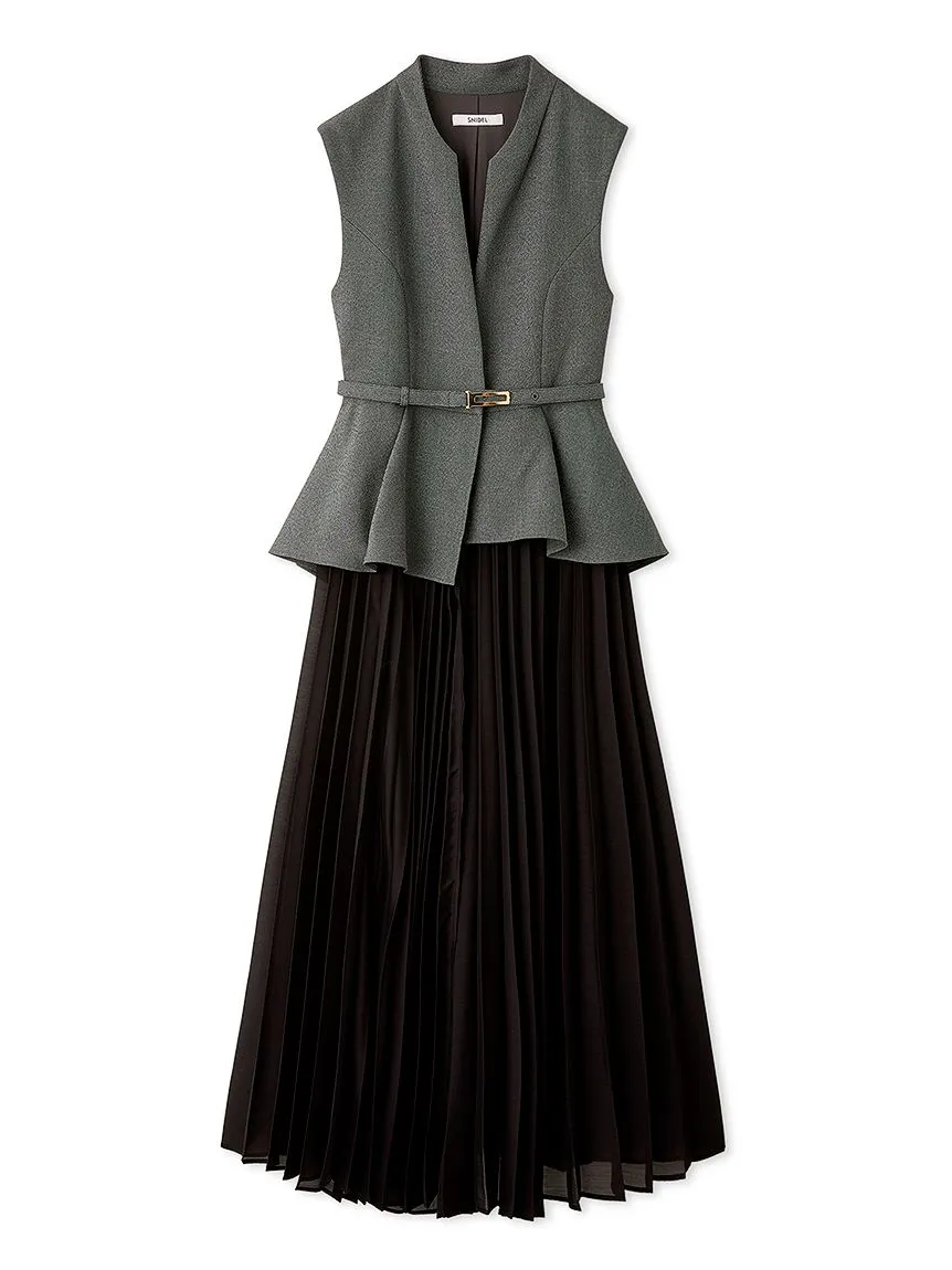 Peplum Belted Vest and Pleated Maxi Skirt Set