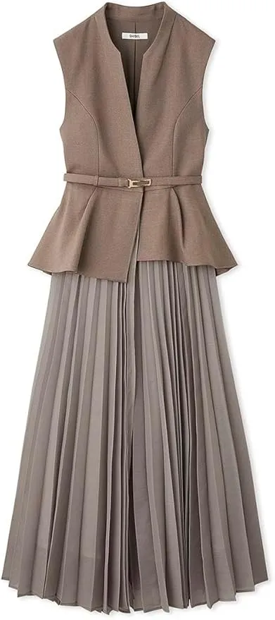 Peplum Belted Vest and Pleated Maxi Skirt Set