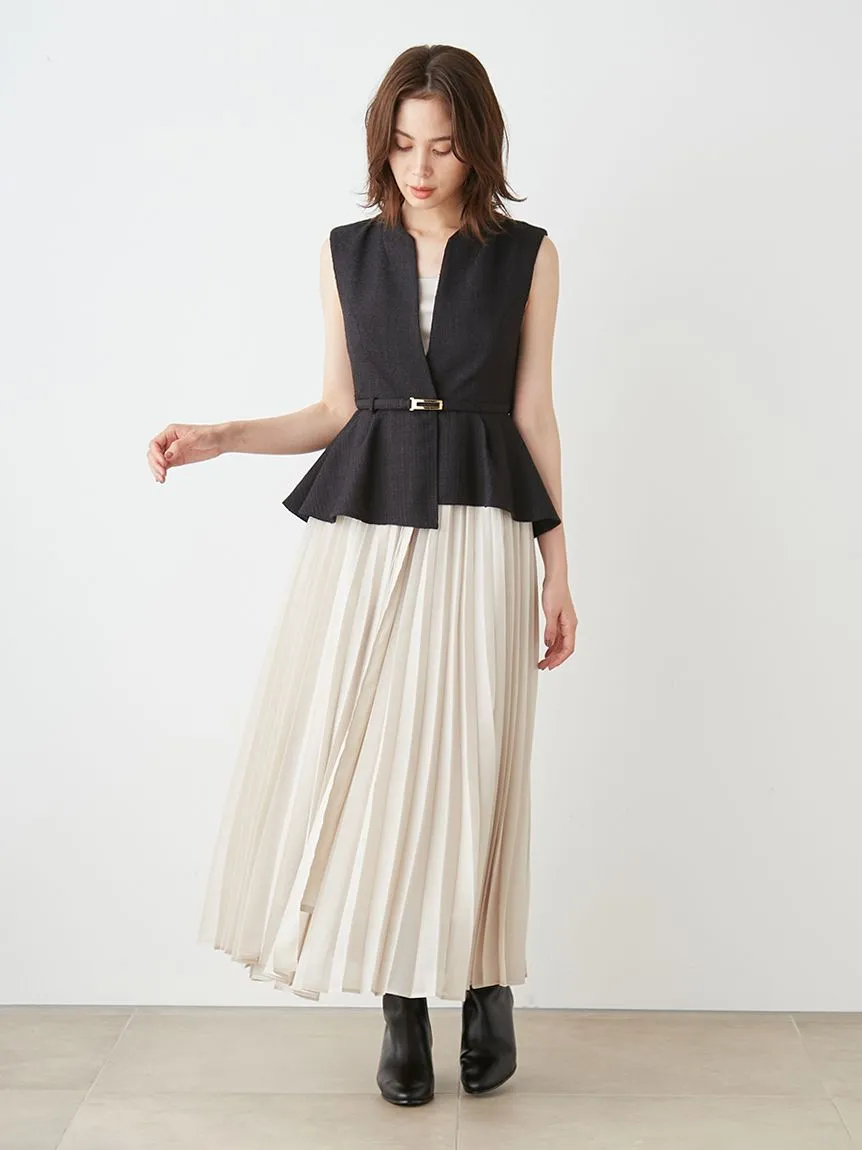 Peplum Belted Vest and Pleated Maxi Skirt Set