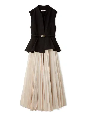 Peplum Belted Vest and Pleated Maxi Skirt Set