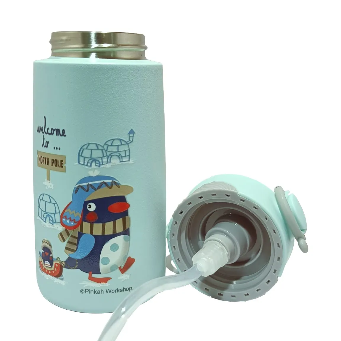 (PINKAH) Kids Cartoon Design Bottle | Stainless Steel (390ML) - Blue