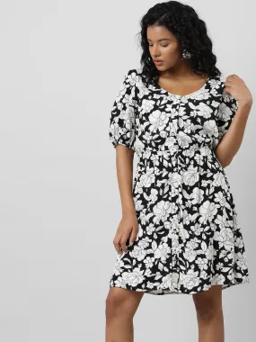 Retro Black And White Floral Dress