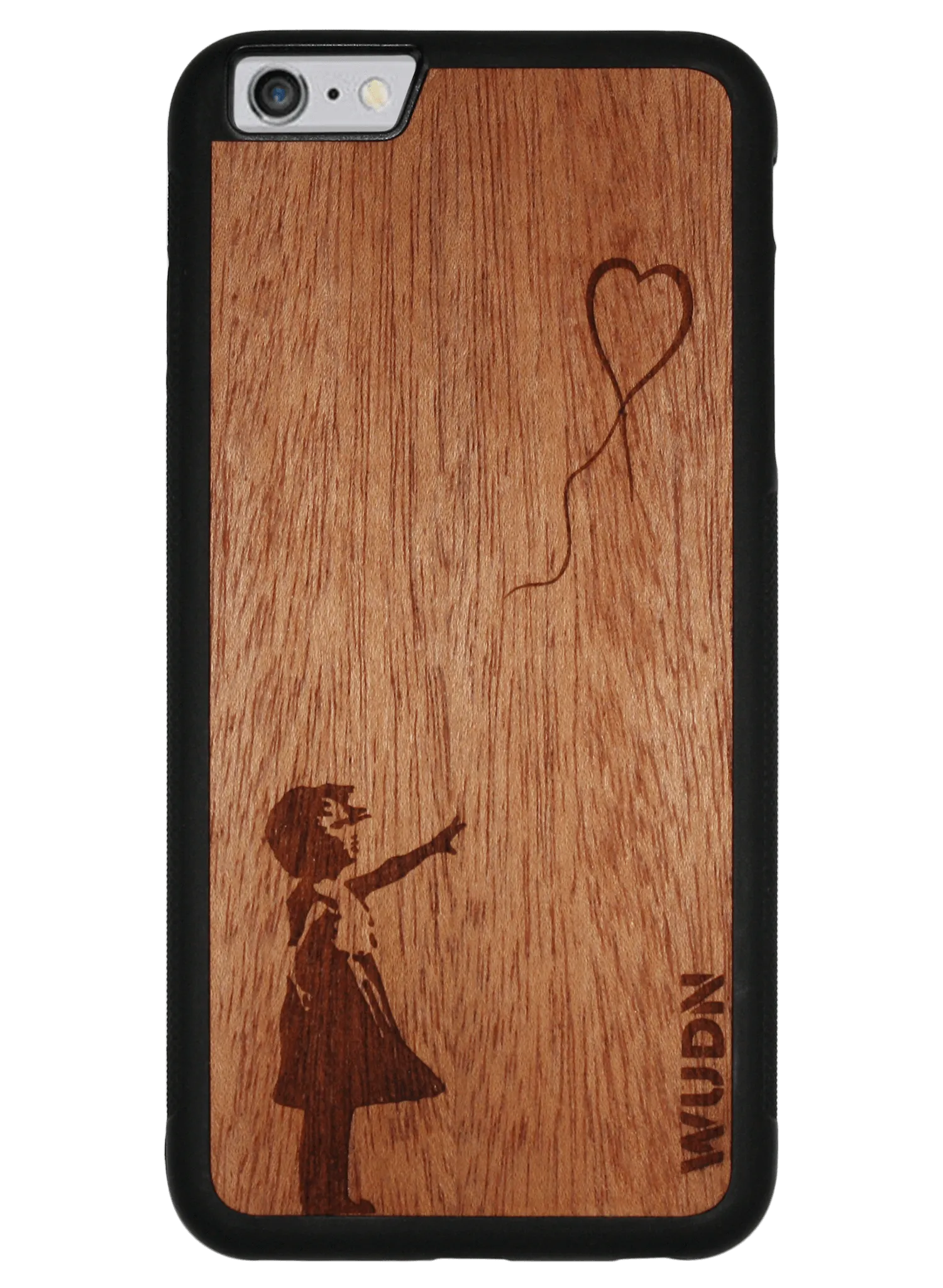 Slim Wooden Phone Case (Banksy Girl With a Balloon in Mahogany)