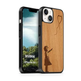 Slim Wooden Phone Case (Banksy Girl With a Balloon in Mahogany)