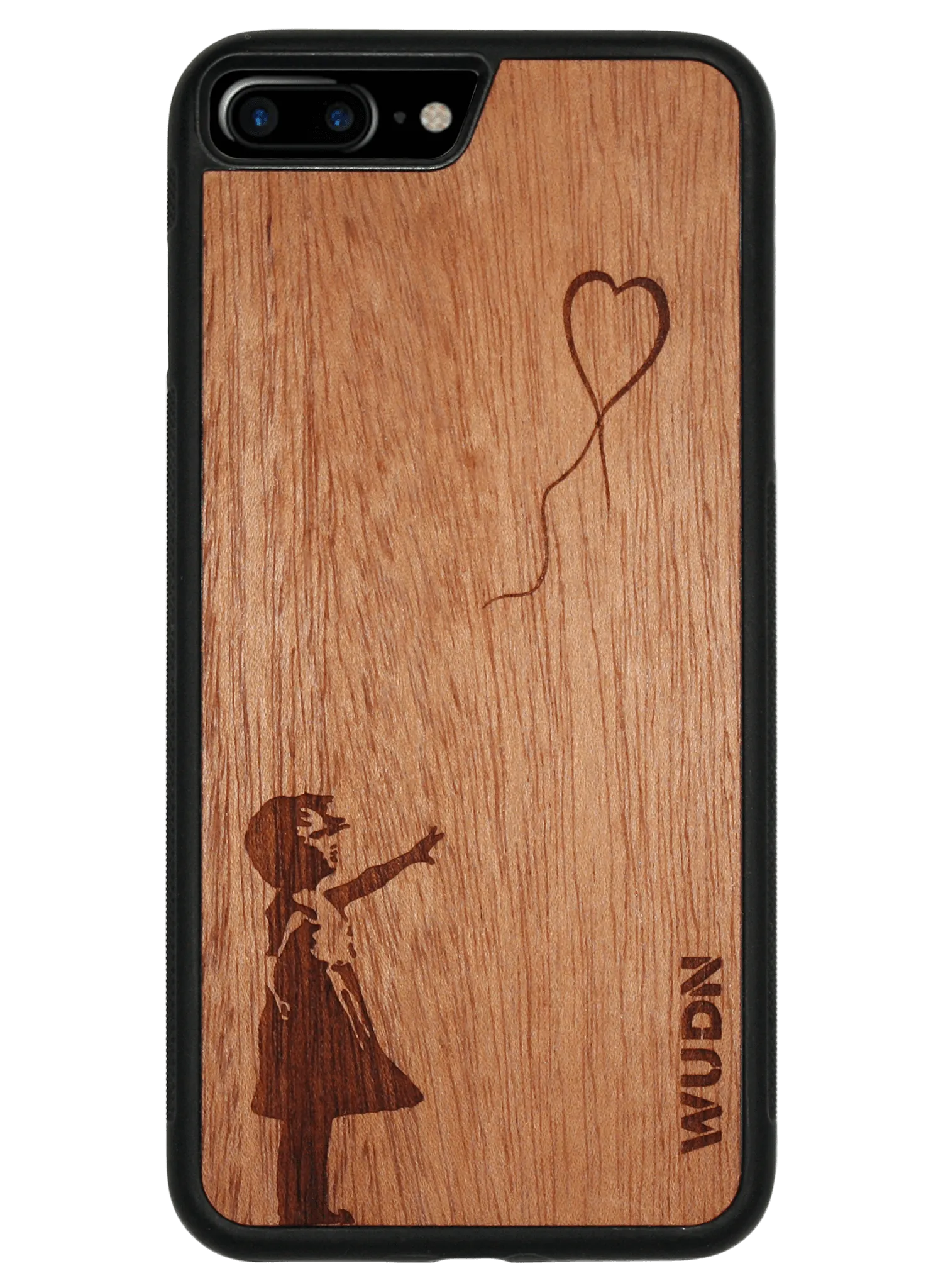 Slim Wooden Phone Case (Banksy Girl With a Balloon in Mahogany)