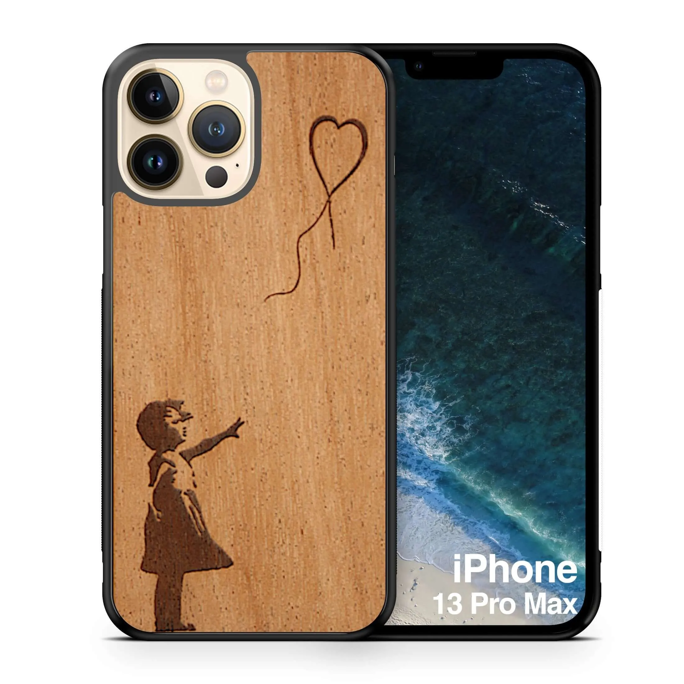 Slim Wooden Phone Case (Banksy Girl With a Balloon in Mahogany)