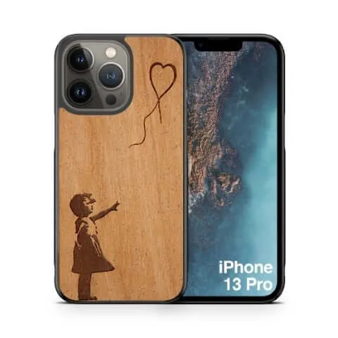 Slim Wooden Phone Case (Banksy Girl With a Balloon in Mahogany)