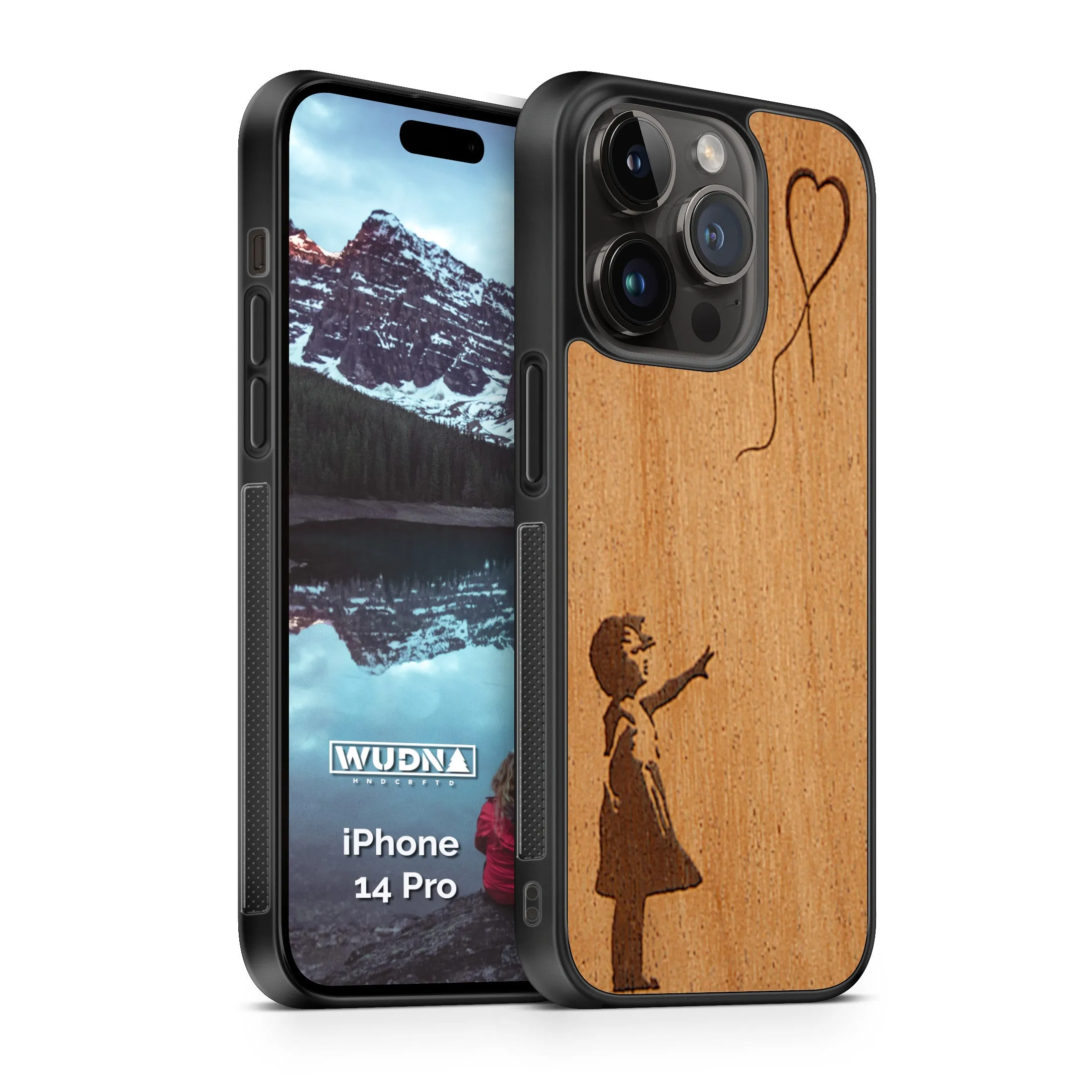 Slim Wooden Phone Case (Banksy Girl With a Balloon in Mahogany)