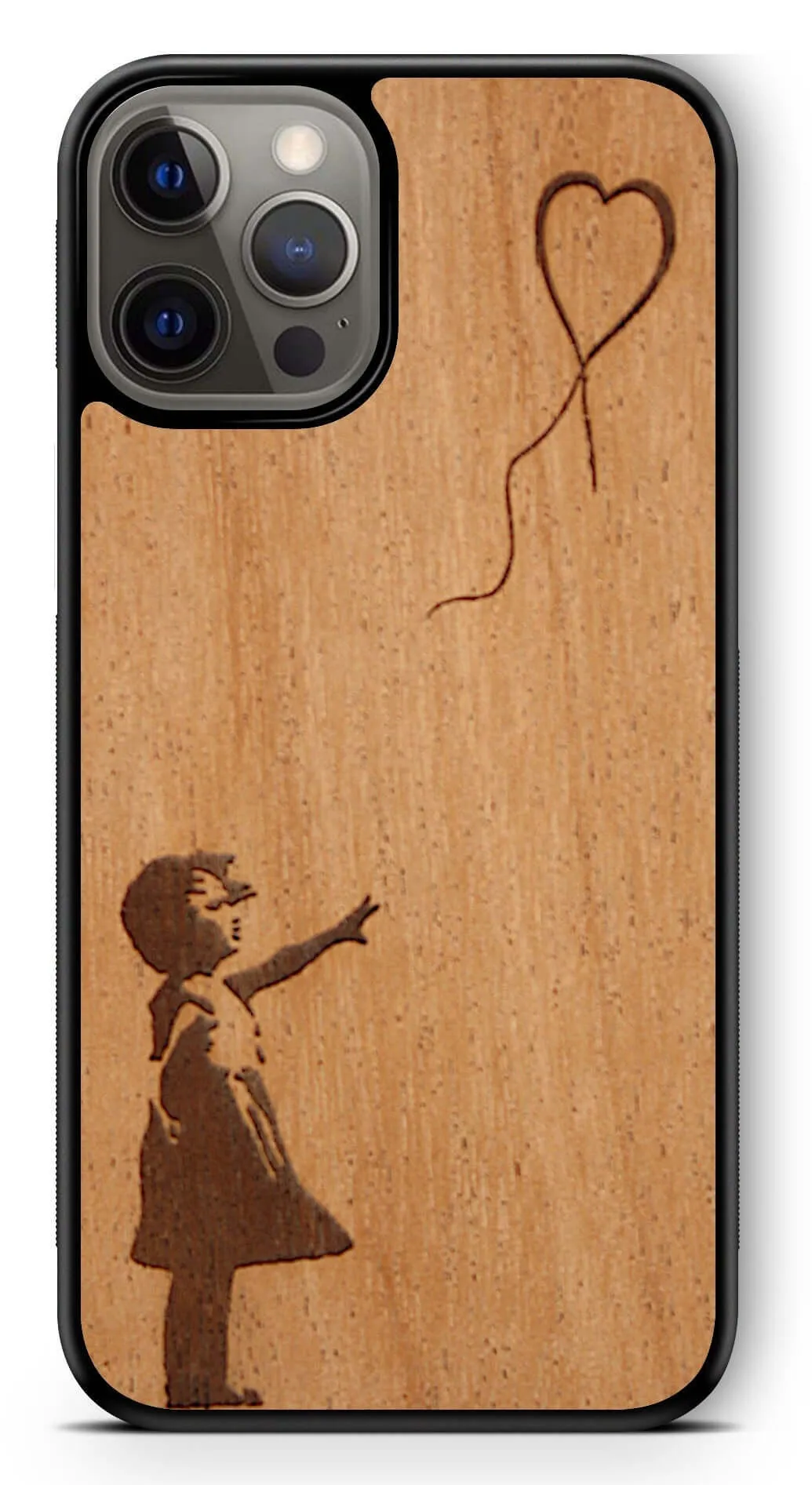 Slim Wooden Phone Case (Banksy Girl With a Balloon in Mahogany)