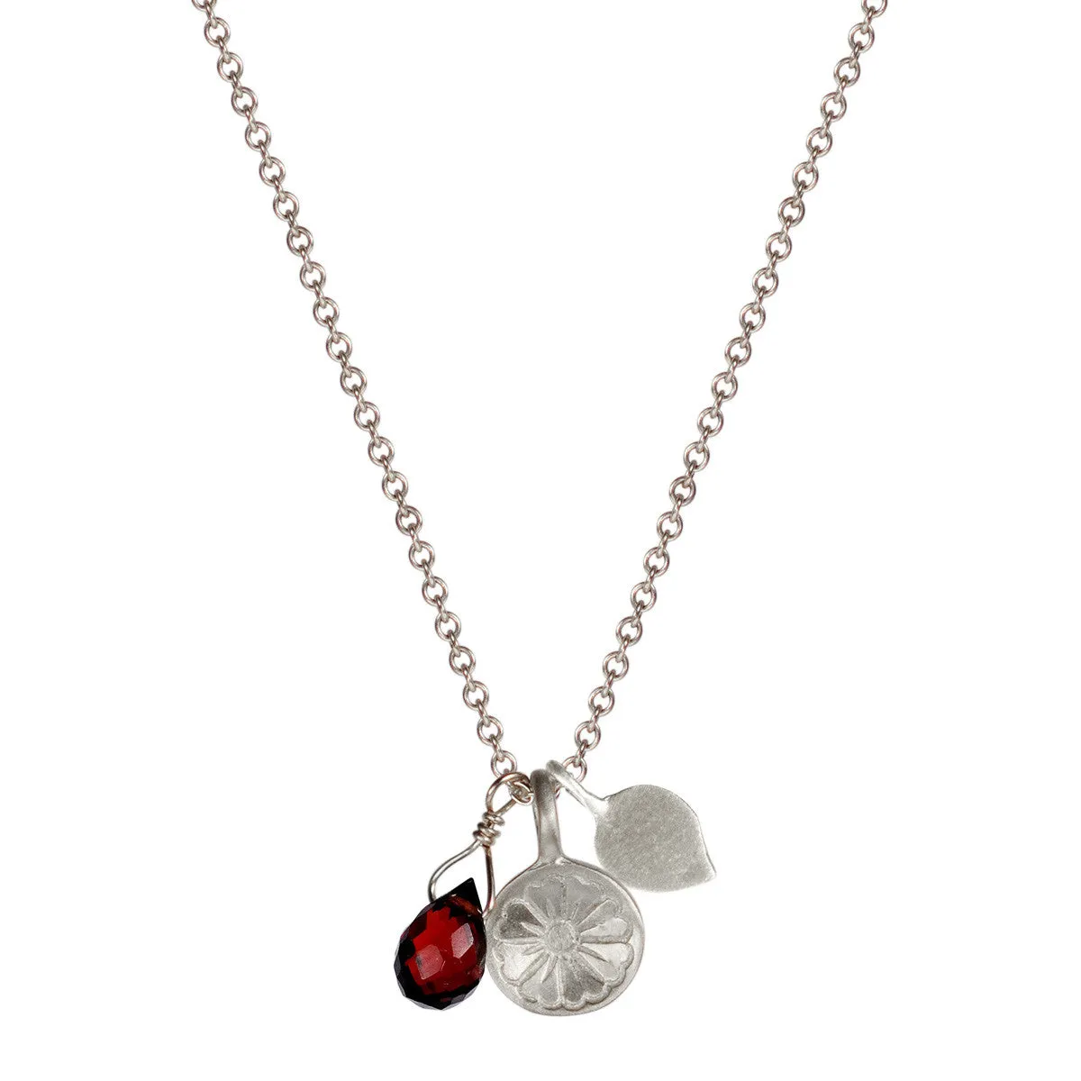 Sterling Silver Flower Trinket with Garnet Bead