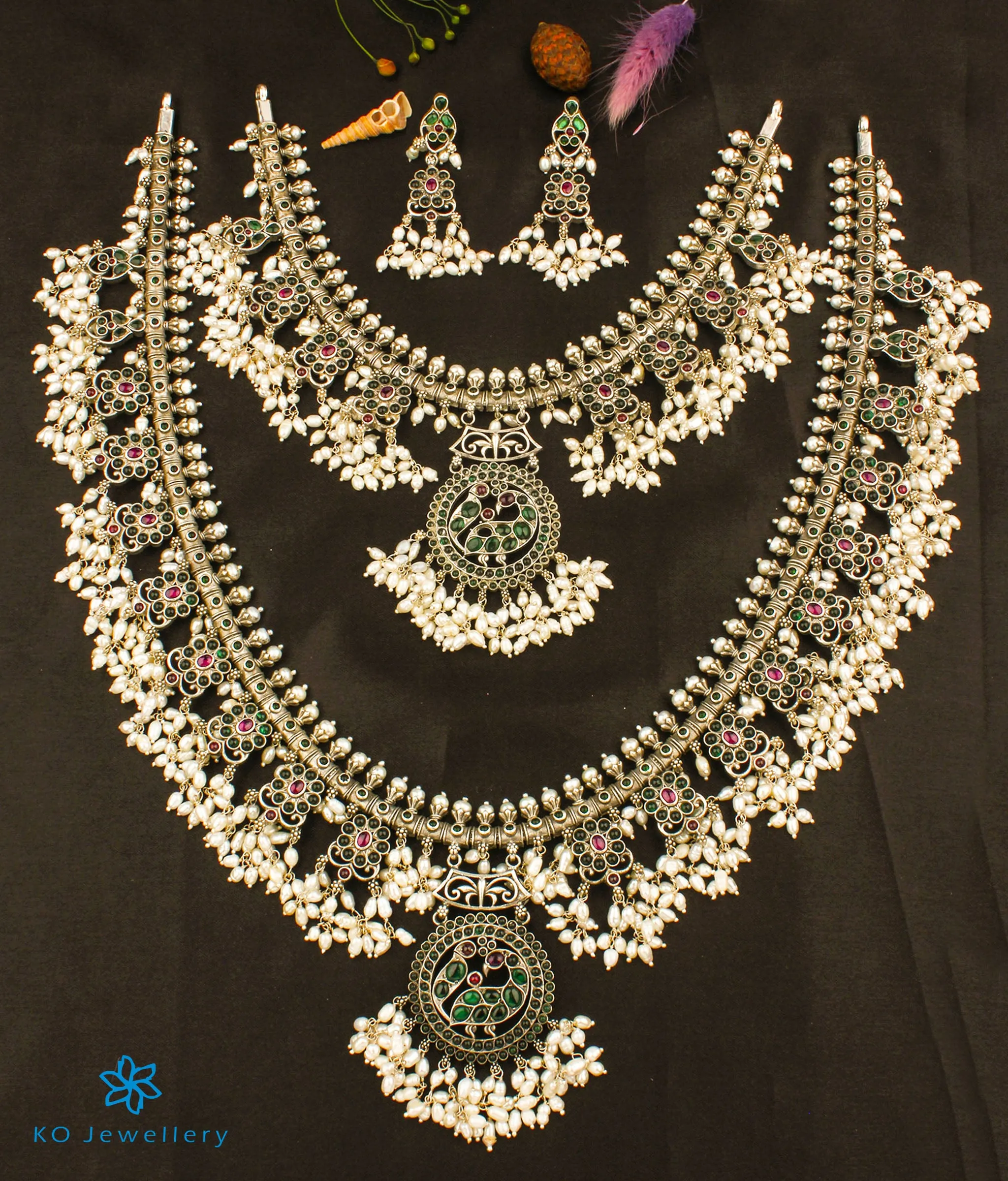 The Aarushi Silver Guttapusalu Necklace Set Of 2 (Oxidised)