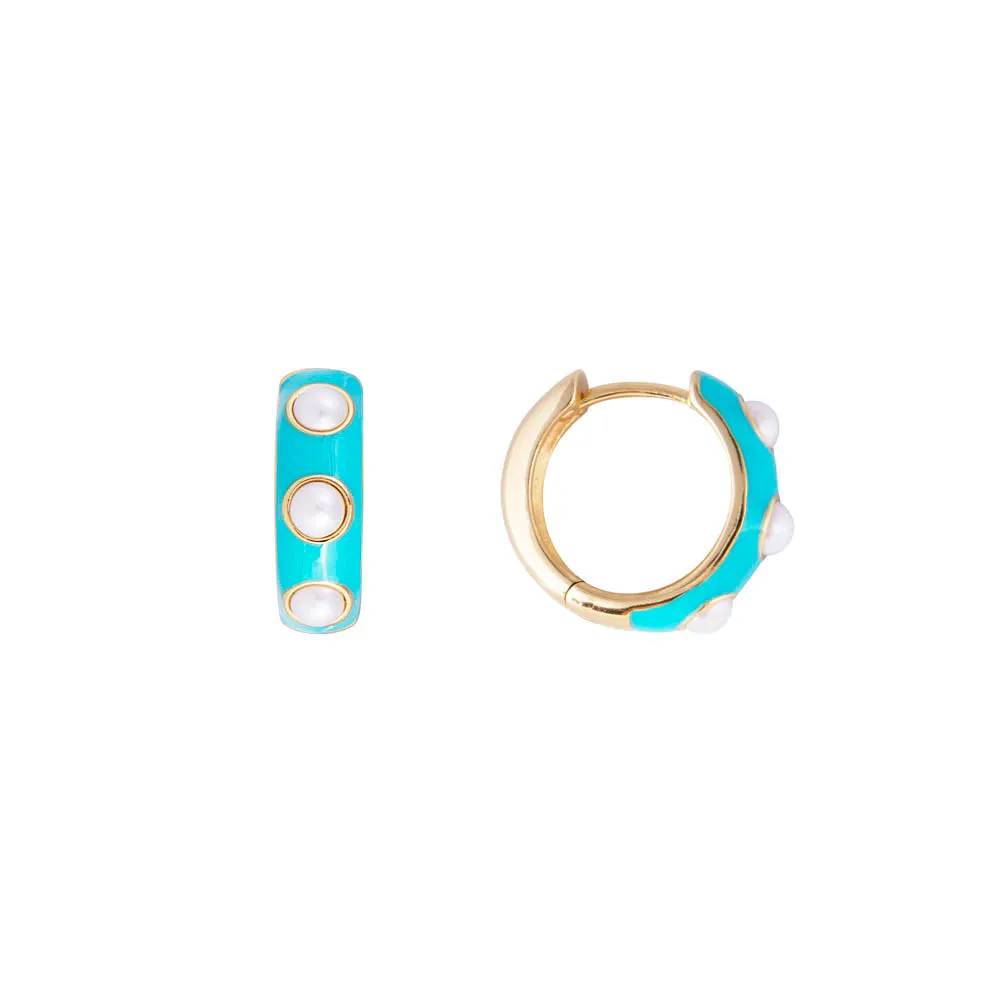 TURQUOISE CRYSTAL PEARL MIDI HOOPS