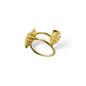 Twin wild seashells - adjustable ring - silver 925 - gold plated